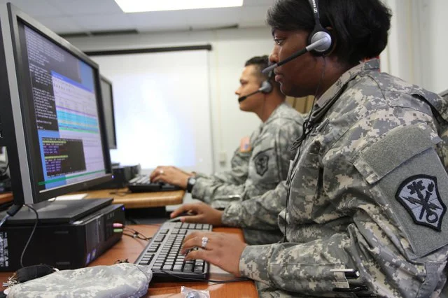 Soldiers, with U.S. Army Cyber Command's 780th Military Intelligence Brigade, take part in network defense training. (U.S. Army Photo)