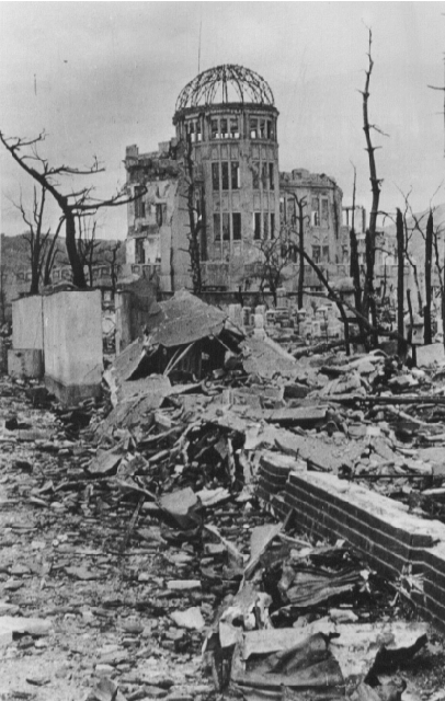 Photo of what became later Hiroshima Peace Memorial among the ruins of Hiroshima. (Shigeo Hayashi)