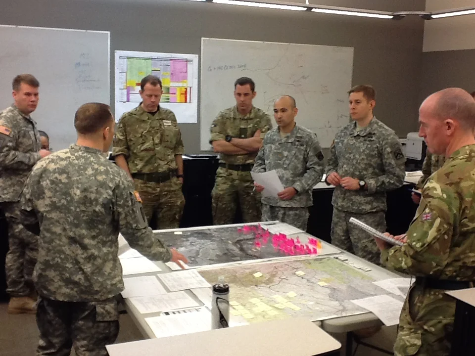 American and British Officers work together during Exercise Eagle Owl at Fort Leavenworth. (U.S. Army Photo)