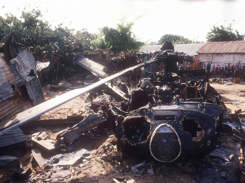 Crash site of the Black Hawk helicopter shot down in the First Battle of Mogadishu, October 1993 (Mustafa Abdi | AFP | Getty Images)