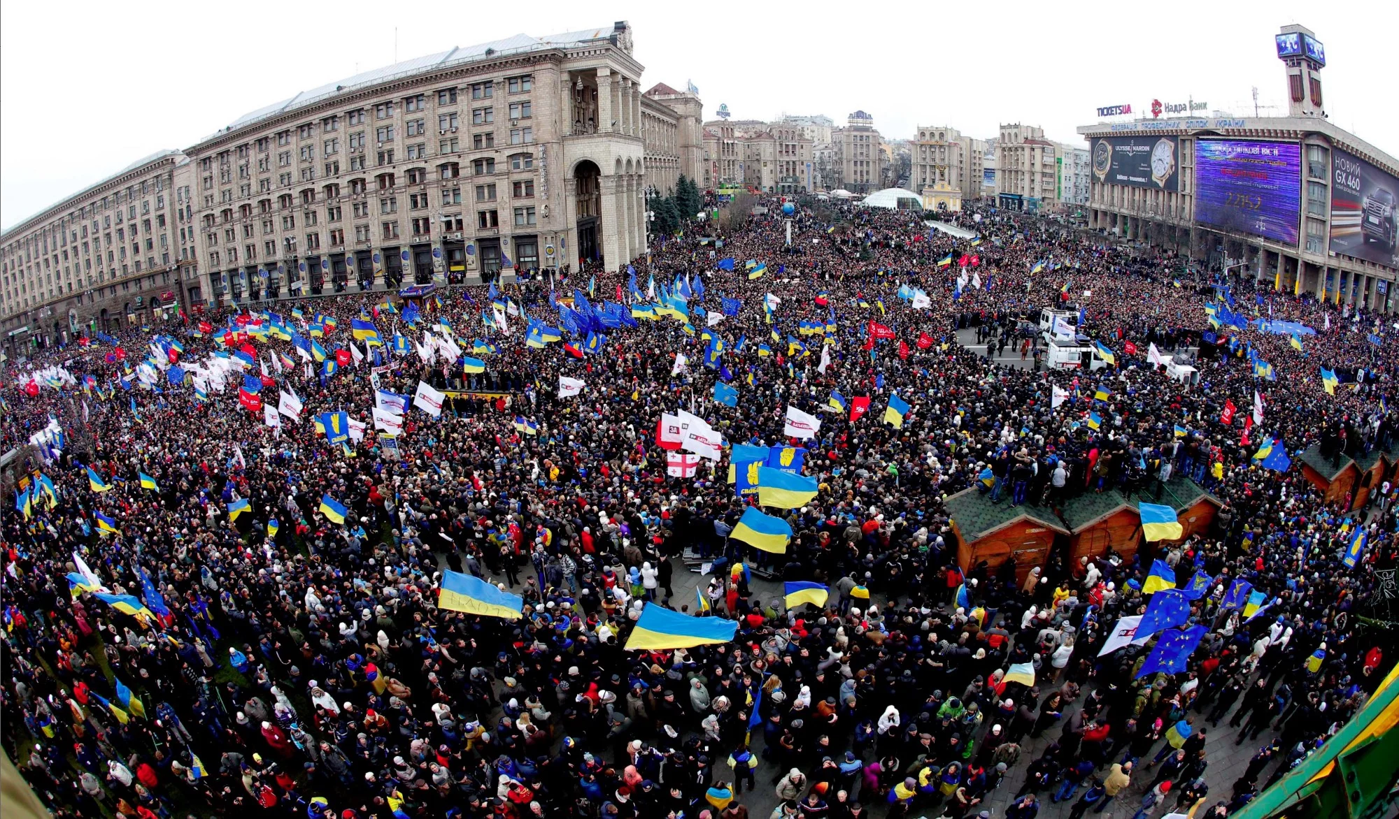 Mass demonstration against Vladimir Putin and Viktor Yanukovych during EuroMaidan 2013.