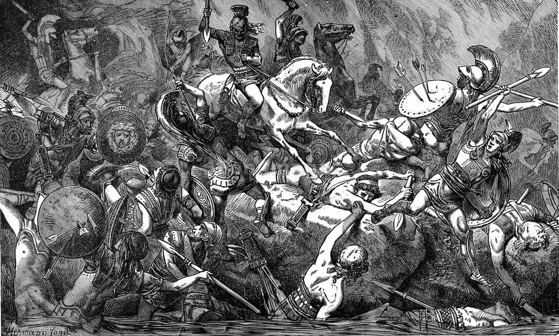 "Destruction of the Athenian Army in Sicily" by Hermann Vogel, showing the final defeat of the Athenian at the river Assinarus. (Eon Images)
