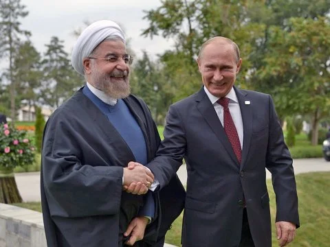 Iranian President Hassan Rouhani and Russian President Vladimir Putin. (Alexei Nikolsky/Reuters)