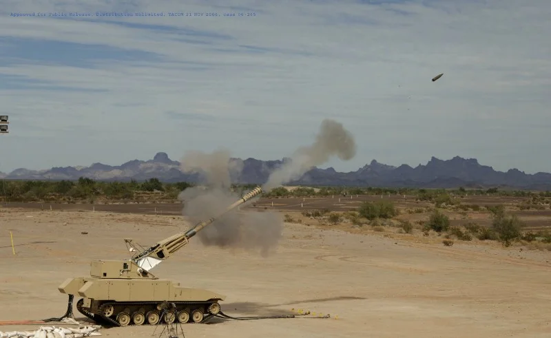 The Non-Line-of-Sight Cannon, a part of the FCS family, was fully automated and could fire at a sustained rate of six rounds per minute | Photo courtesy of BAE Systems.