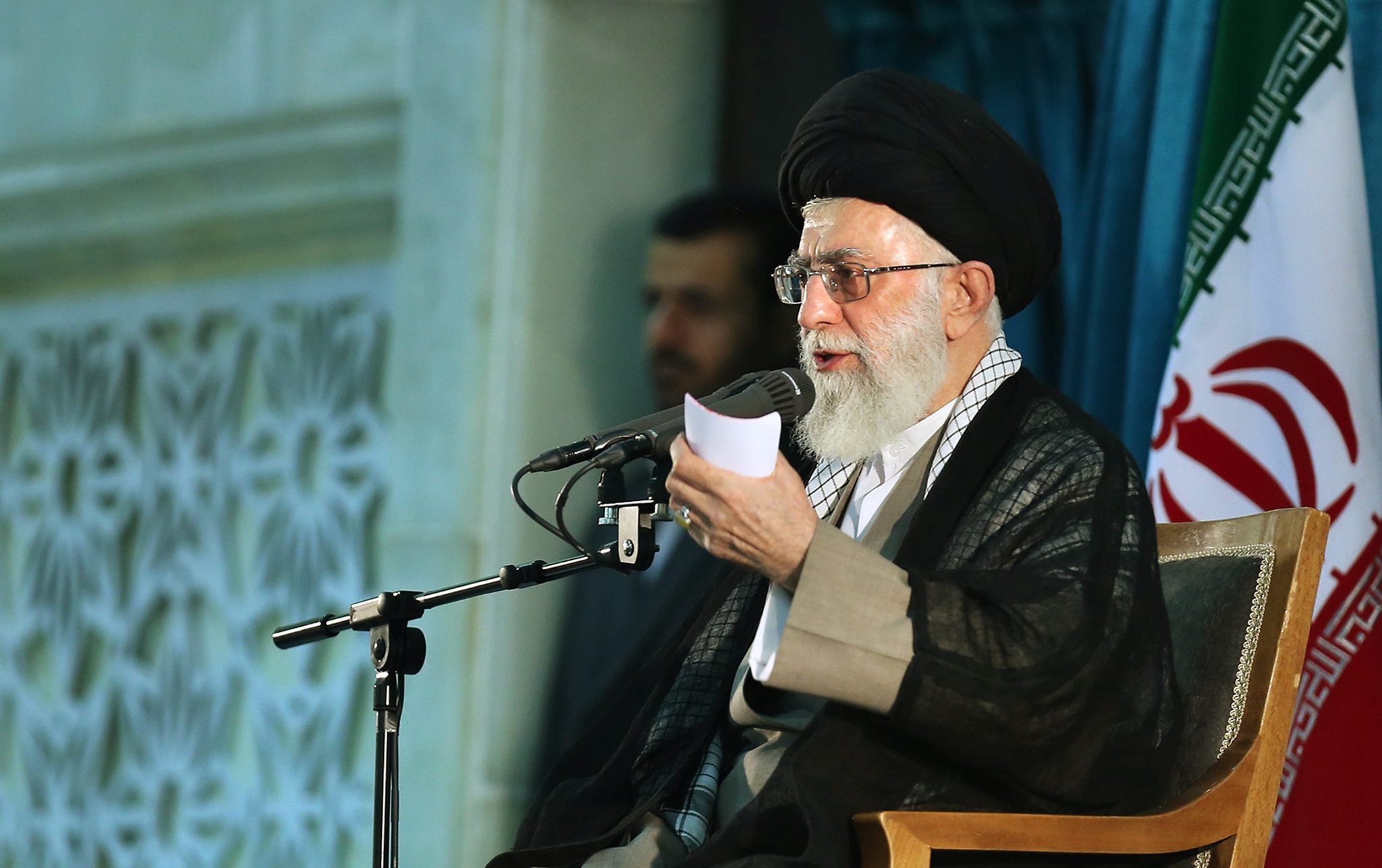 The Iranian supreme leader, Ayatollah Ali Khamenei, delivers a speech during a ceremony commemorating the 26th anniversary of the death of Ayatollah Ruhollah Khomeini in Tehran on June 4 | EPA