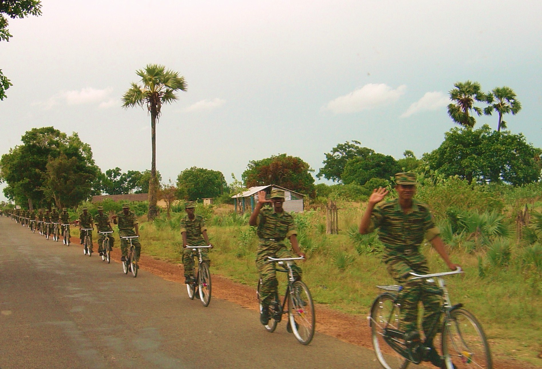 LTTE bike platoon north of Kilinochi, Sri Lanka, in 2004. (Wikimedia)