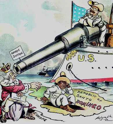 Political cartoon (circa 1906) depicting Theodore Roosevelt using the Monroe Doctrine to keep European powers out of the Dominican Republic. (MonroeDoctrine.net)