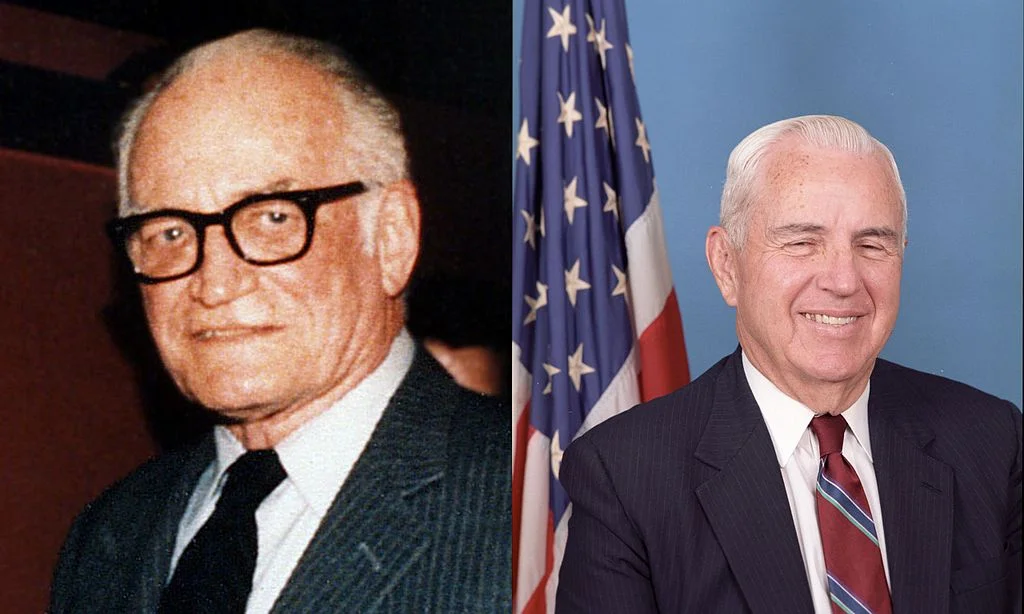 Sen. Barry Goldwater (R—AZ) and Rep. William Flynt Nichols (D—AL-4), the co-sponsors of the Goldwater–Nichols Act of 1986. (Wikimedia)