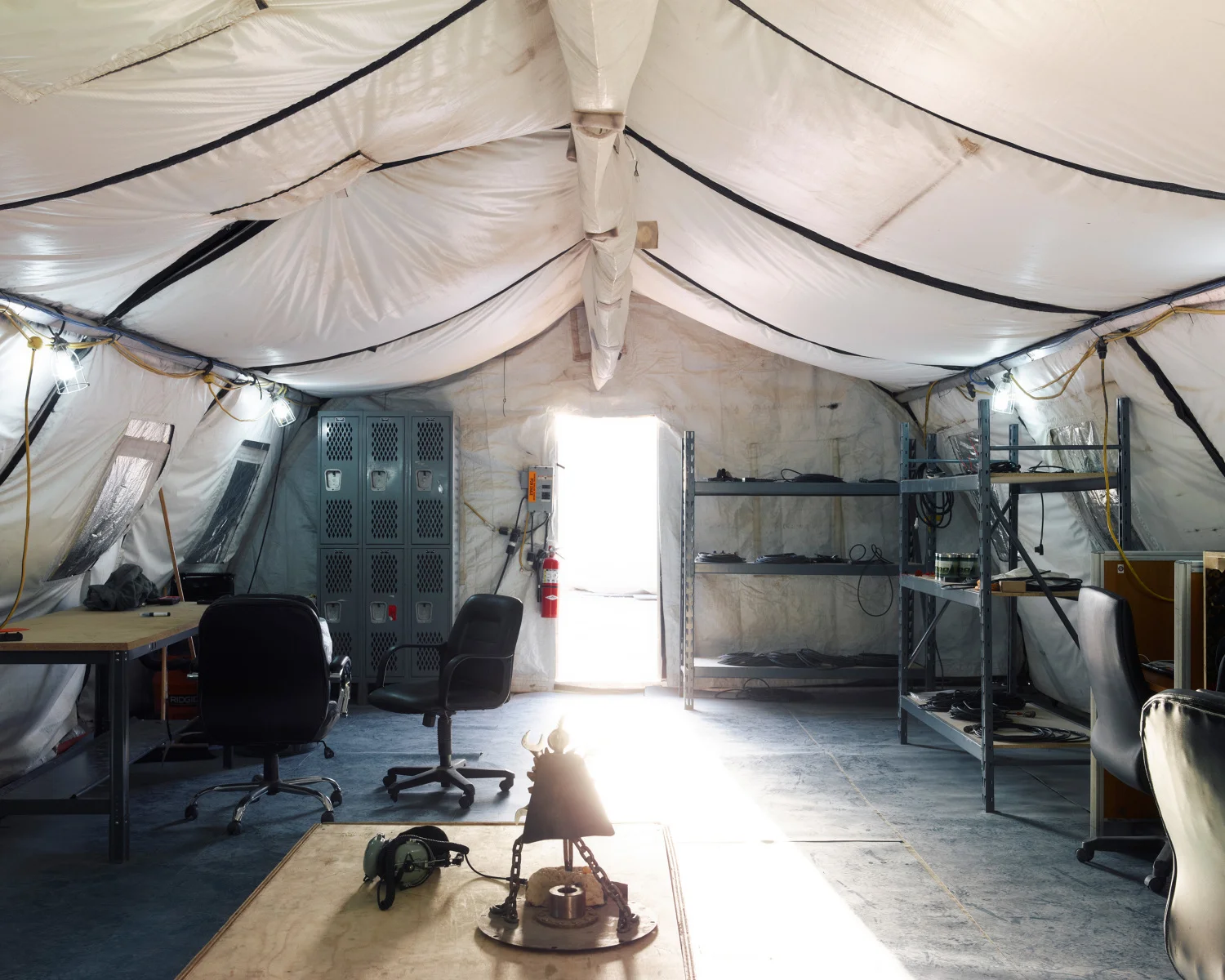 Inside a maintainers’ tent in Southwest Asia. (Jason Koxvold)