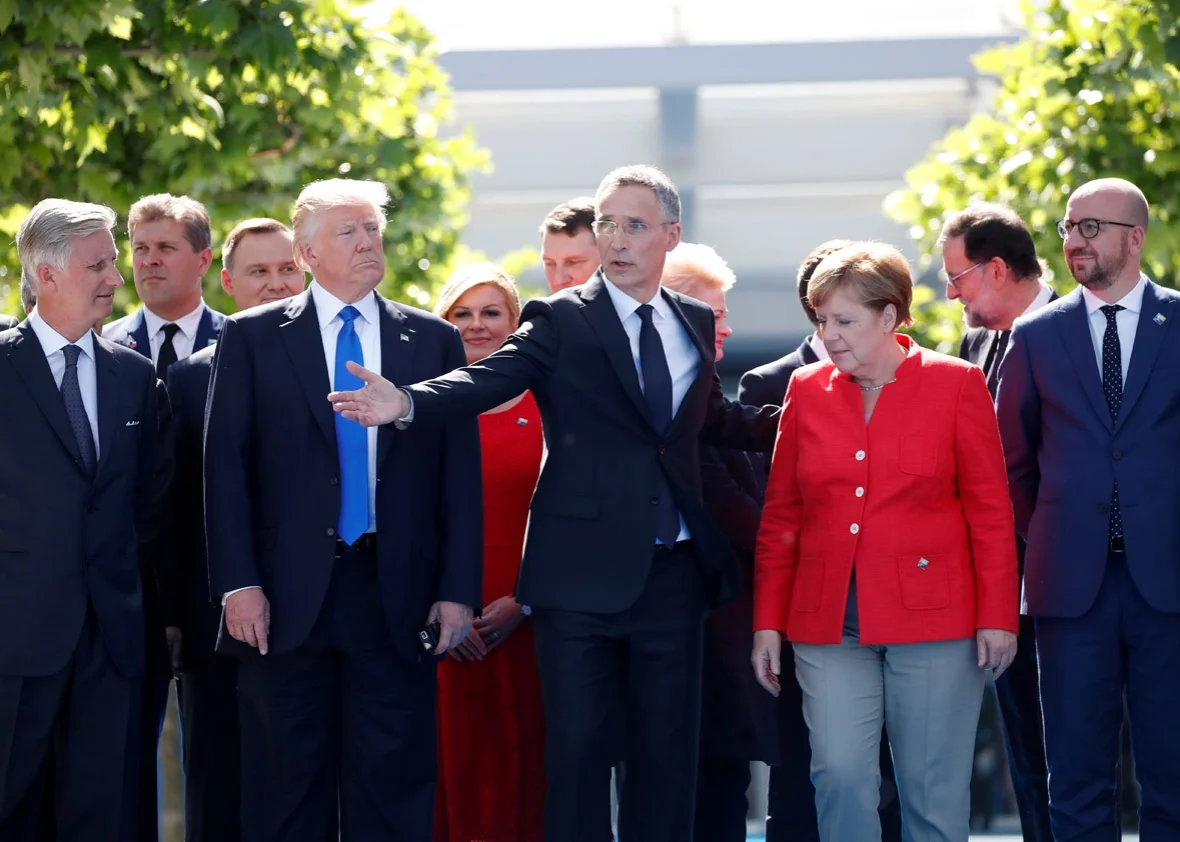 U.S. President Donald Trump with European leaders. (Christian Hartmann/Reuters)