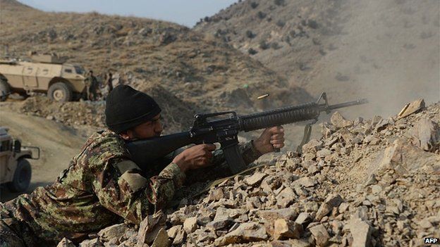 An Afghan soldier during an anti-Taliban operation in eastern Kunar provice. (AFP/BBC)