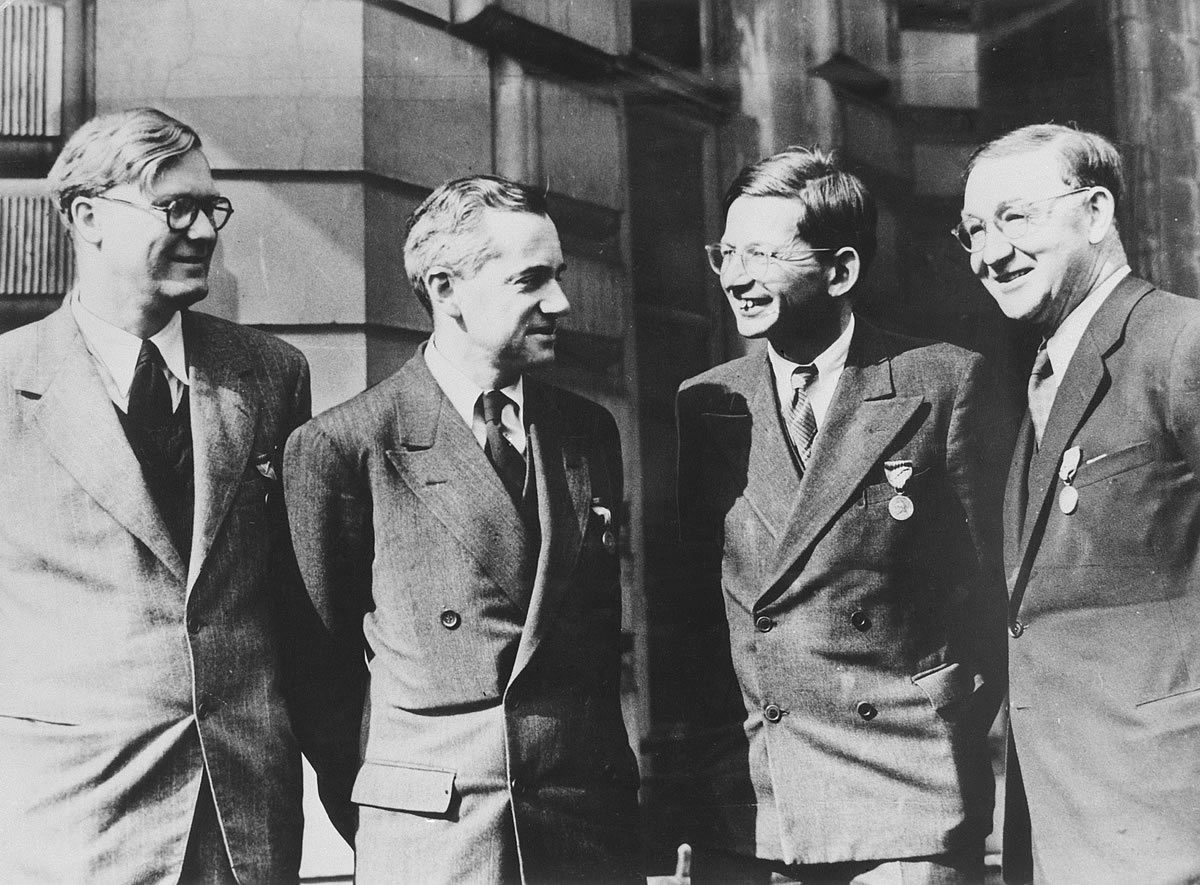 William Penney, Otto Frisch, Rudolf Peierls, and John Cockroft. (Atomic Heritage Foundation)