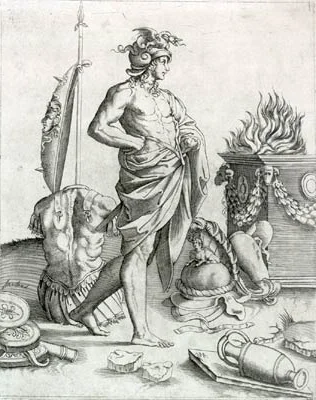 An engraving by Agostino Veneziano, reflecting a Renaissance view of Alcibiades. (Wikimedia)