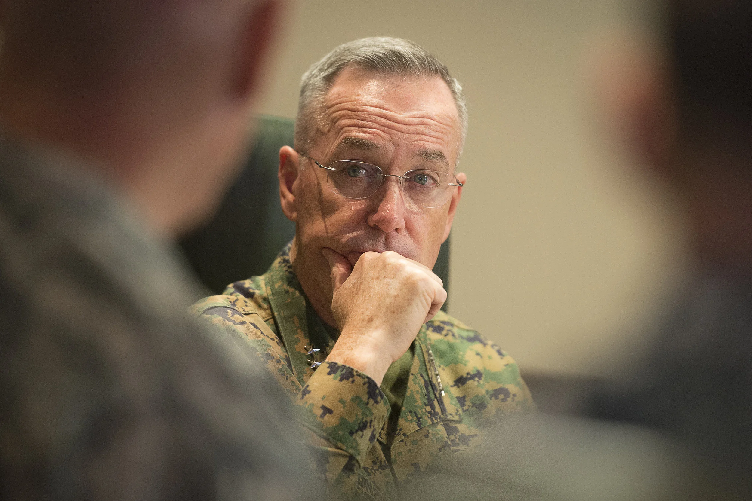 General Joseph F. Dunford Jr., Chairman of the Joint Chiefs of Staff, meets with Commander, U.S. Africa Command, in 2016. (Navy Petty Officer 2nd Class Dominique A. Pineiro/DoD Photo)