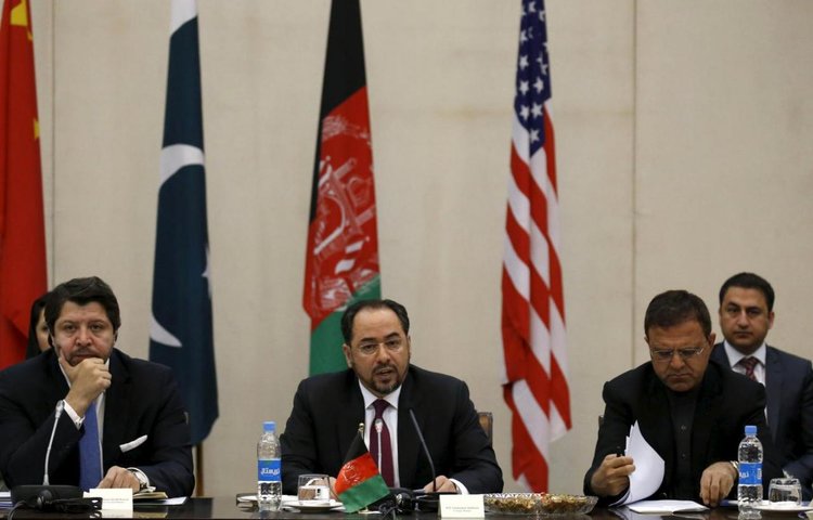 Afghanistan's Foreign Minister Salahuddin Rabbani (C) speaks during a one day meeting with Pakistan, United State and Chinese delegations in Kabul, Afghanistan January 18, 2016. (Omar Sobhani/Reuters)