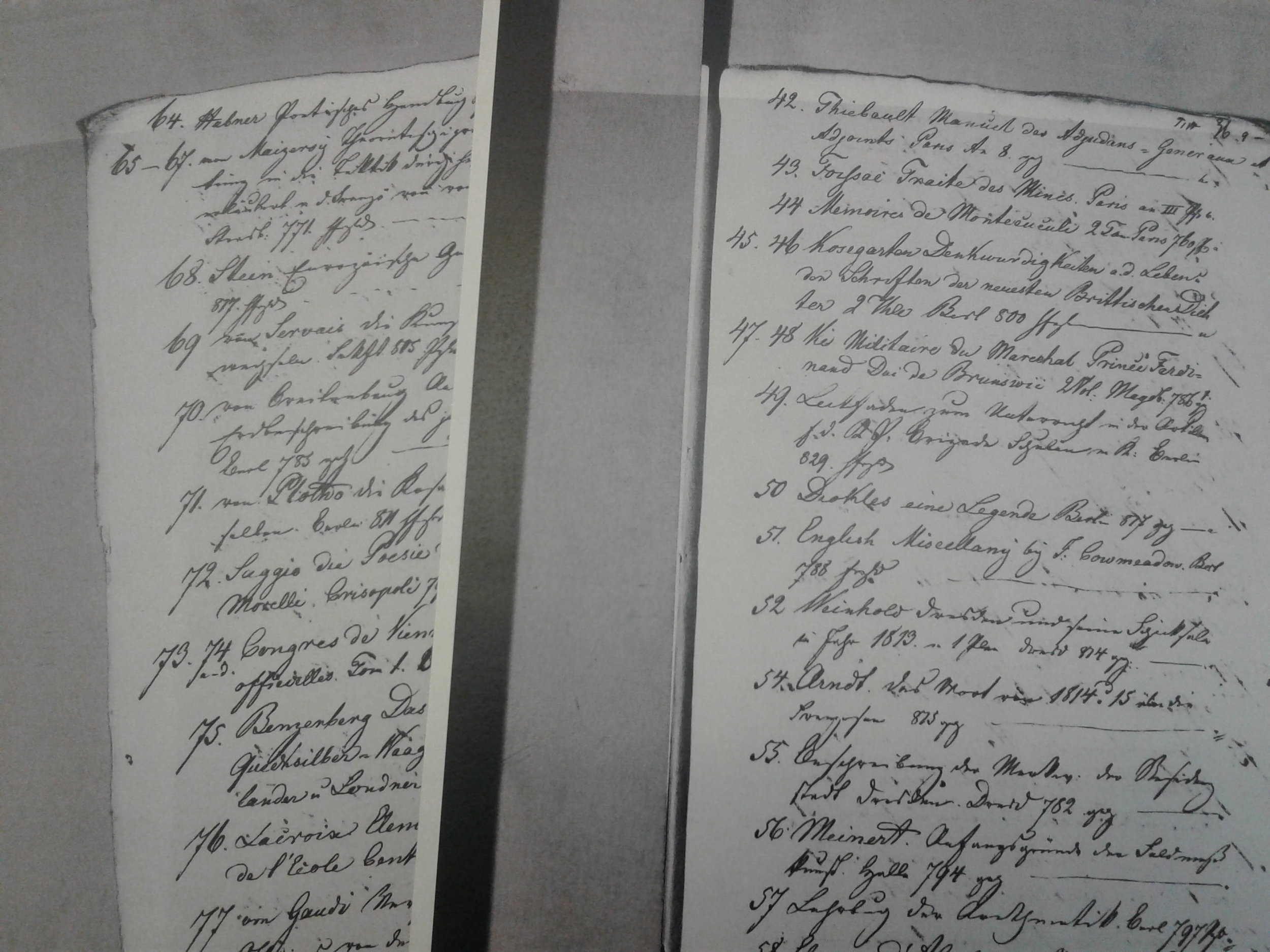   Pages from the booklist found in the Testament of Marie von Clausewitz (Courtesy of Brandenburgisches Landesarchive/Brandenburg State Archive)  