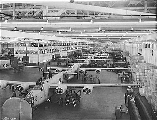 American B-24 Liberator bombers under construction during World War II. (Howard R. Hollem/Wikimedia)