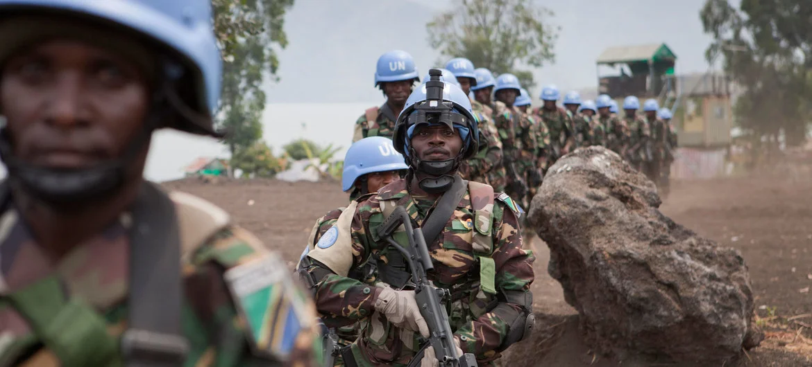 Special intervention brigade forces from Tanzania, part of the UN peacekeeping mission in the Democratic Republic of the Congo, on duty in Sake, North Kivu, in July 2013. (Sylvain Liechti/United Nations)