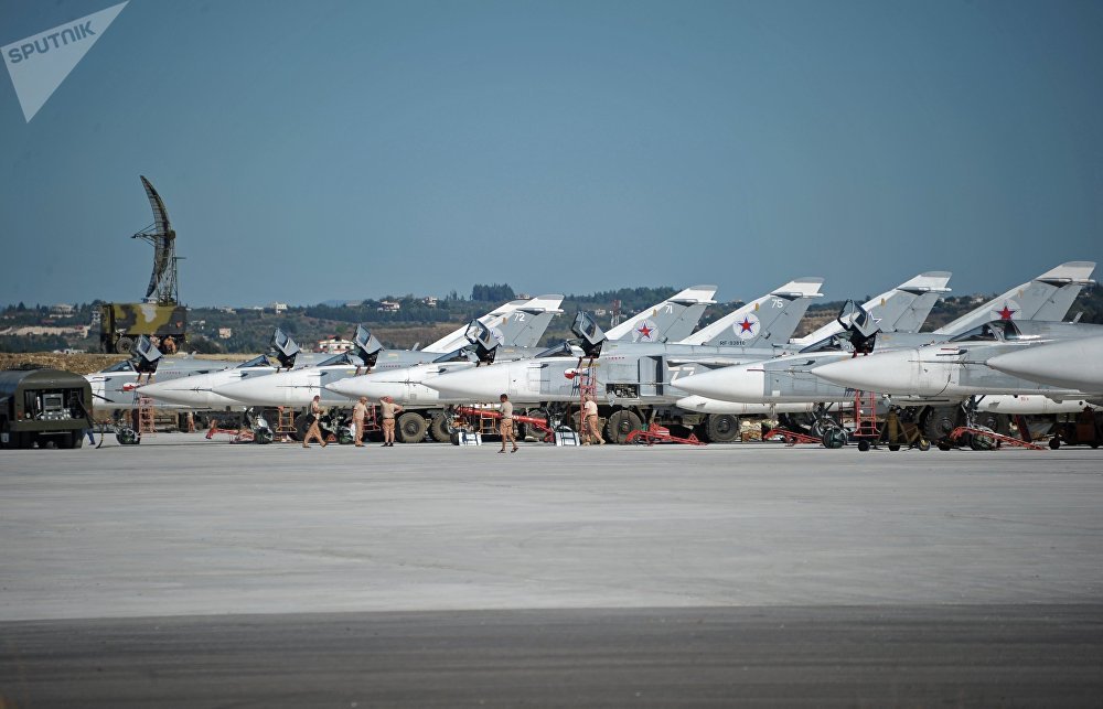 Su-24 bombers of the Russian Aerospace Forces at the Khmeimim airbase in Syria. (Sputnik/Dmitriy Vinogradov)
