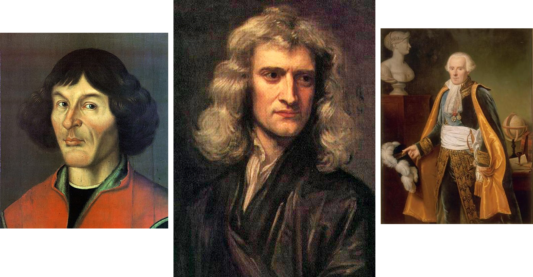 Copernicus, Newton, and Laplace (Wikimedia)