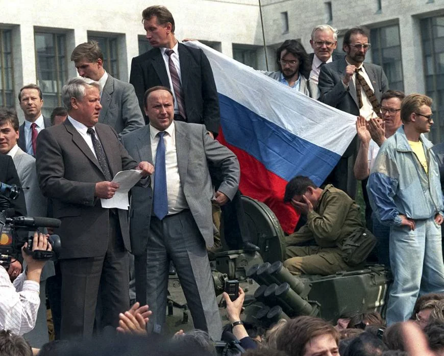 Boris Yeltsin in 1991, staring down a coup. (Reuters)