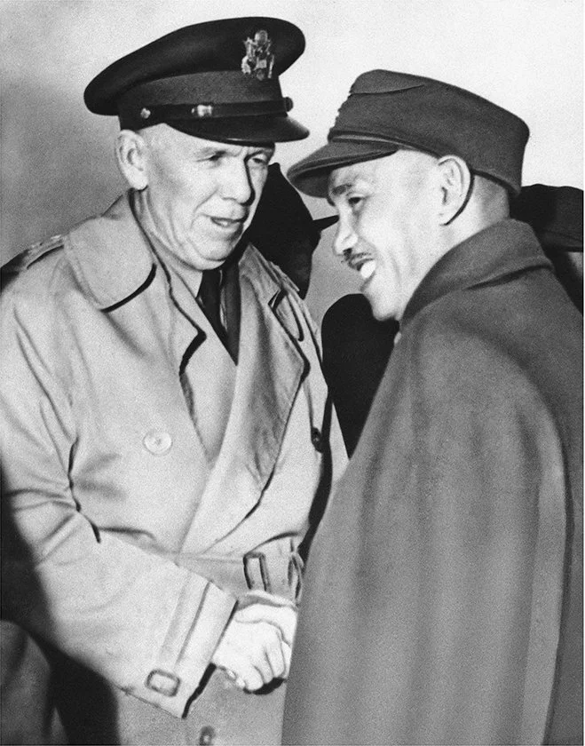 General George C. Marshall is greeted by Generalissimo Chiang Kai-shek in Nanking, China, in 1946. (AP)