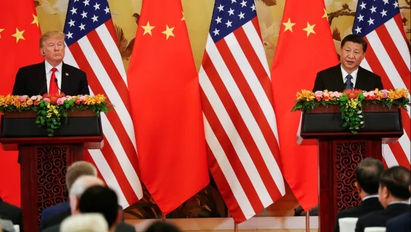 U.S. President Donald Trump and China's President Xi Jinping make joint statements at the Great Hall of the People in Beijing, China, November 9, 2017 (Damir Sagolj/Reuters)