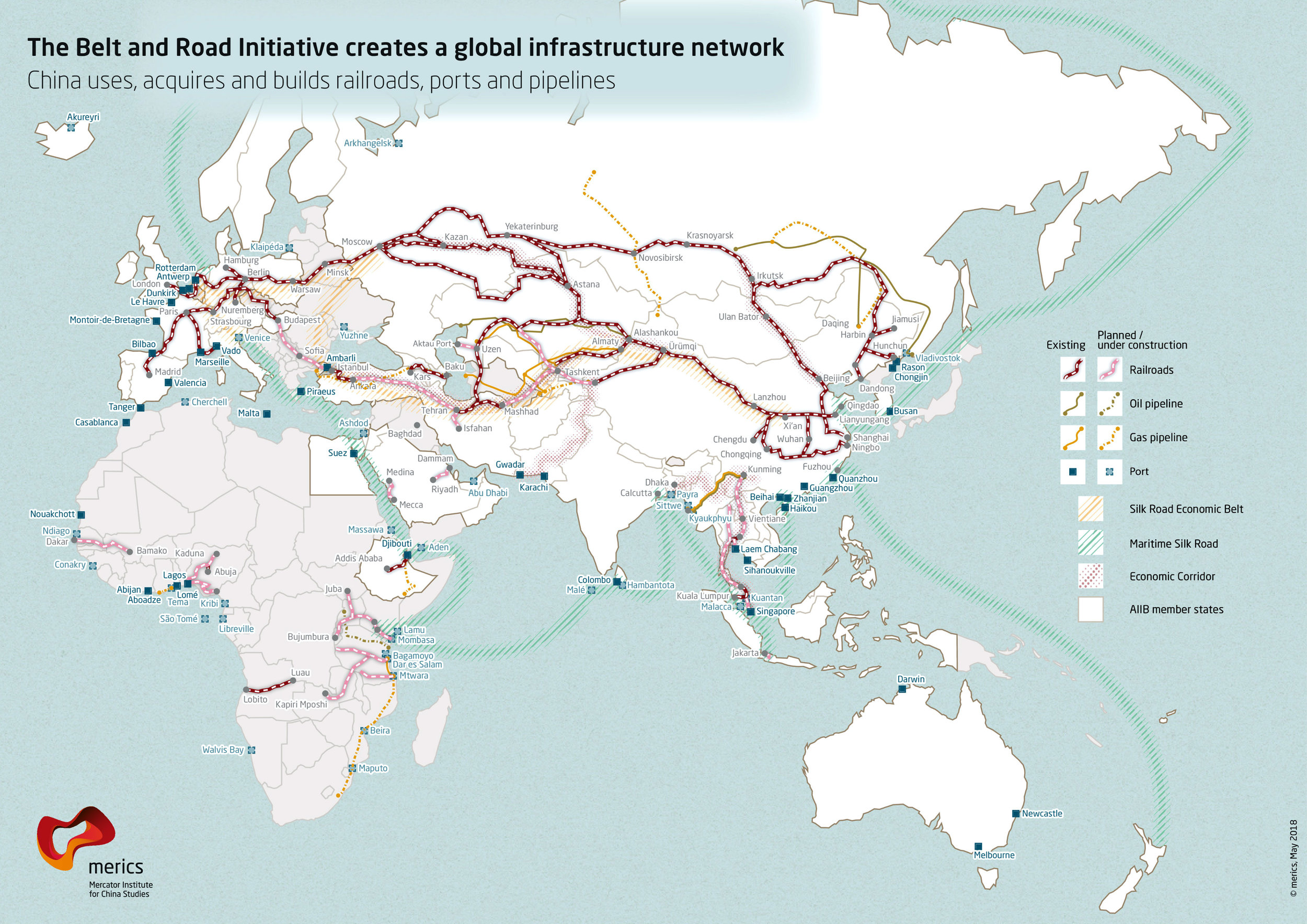   The One Belt One Road network. (Mercator Institute for China Studies)     