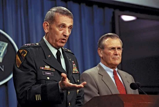 Gen. Tommy Franks with U.S. Secretary of Defense Donald Rumsfeld, 2002. (Robert D. Ward/DoD Photo)