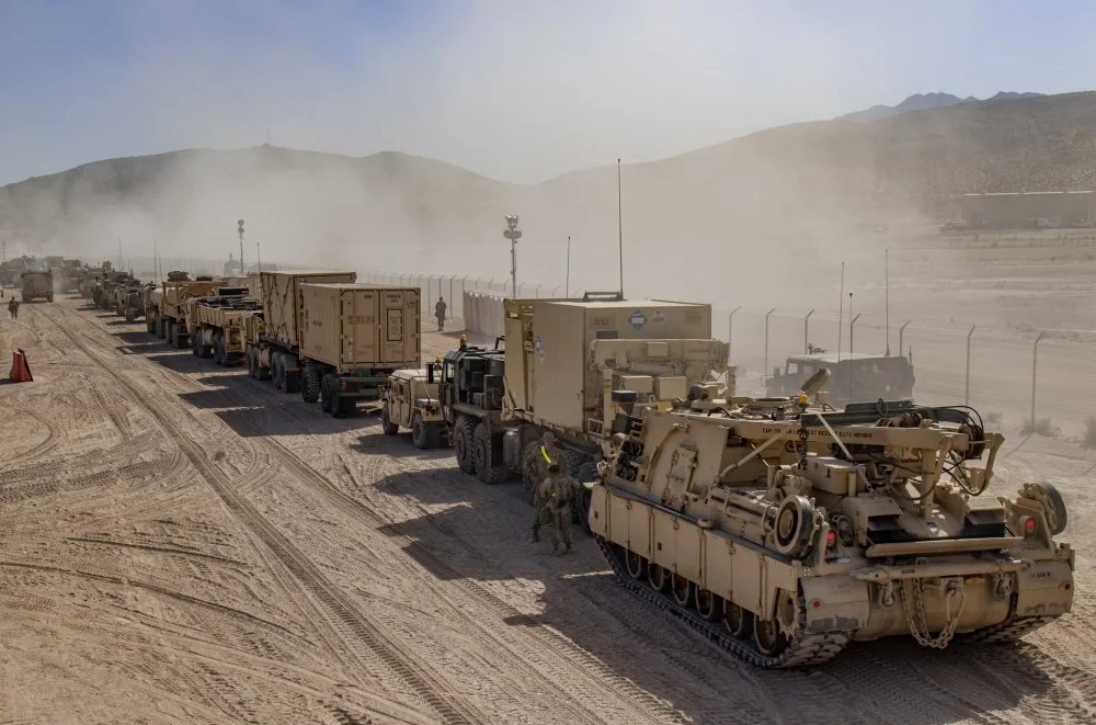 Vehicles for an exercise at the National Training Center (NTC) in Fort Irwin, Calif., 2019. (Cpl. Alisha Grezlik/DoD Photo)