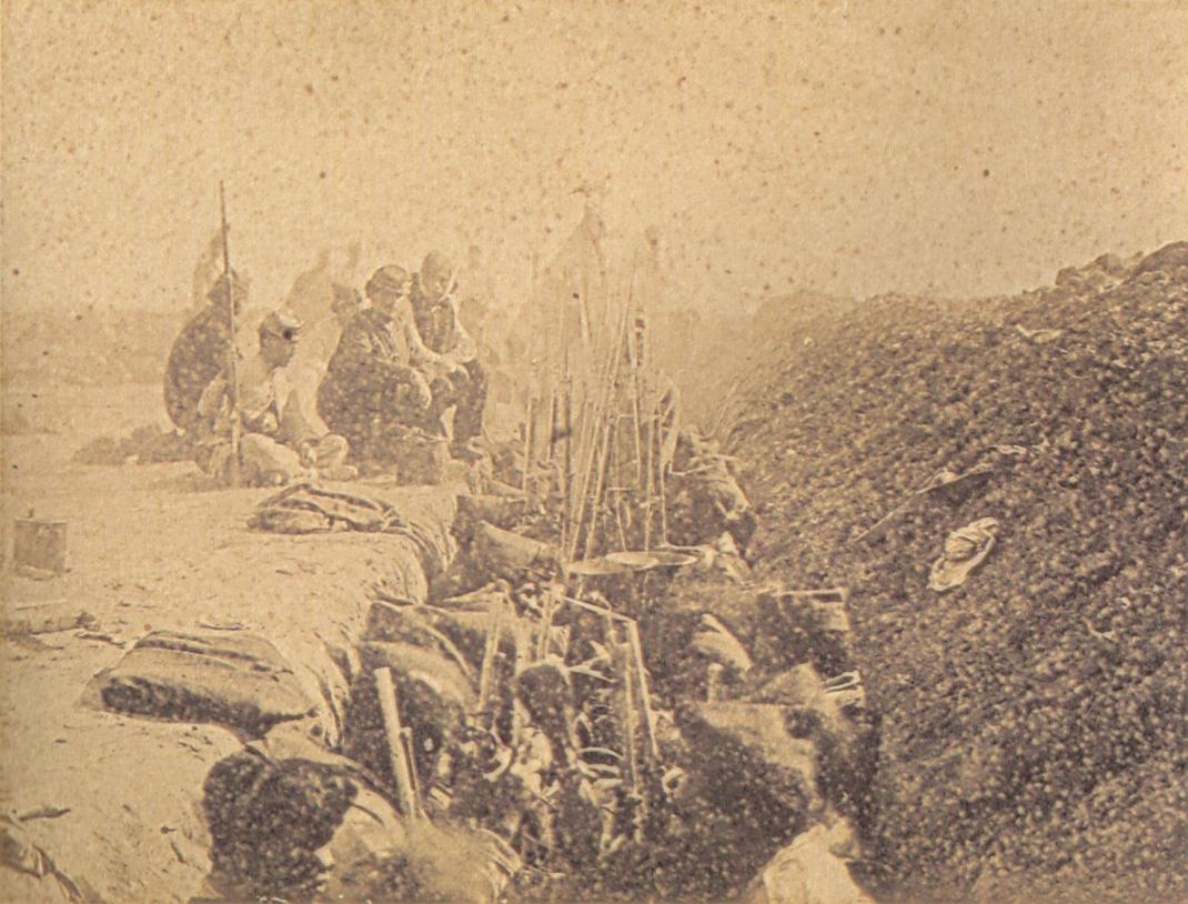   Trench with Uruguayan soldiers from the 24 April Batallion at Tuyutí during the War of the Triple Alliance (Wikimedia)  