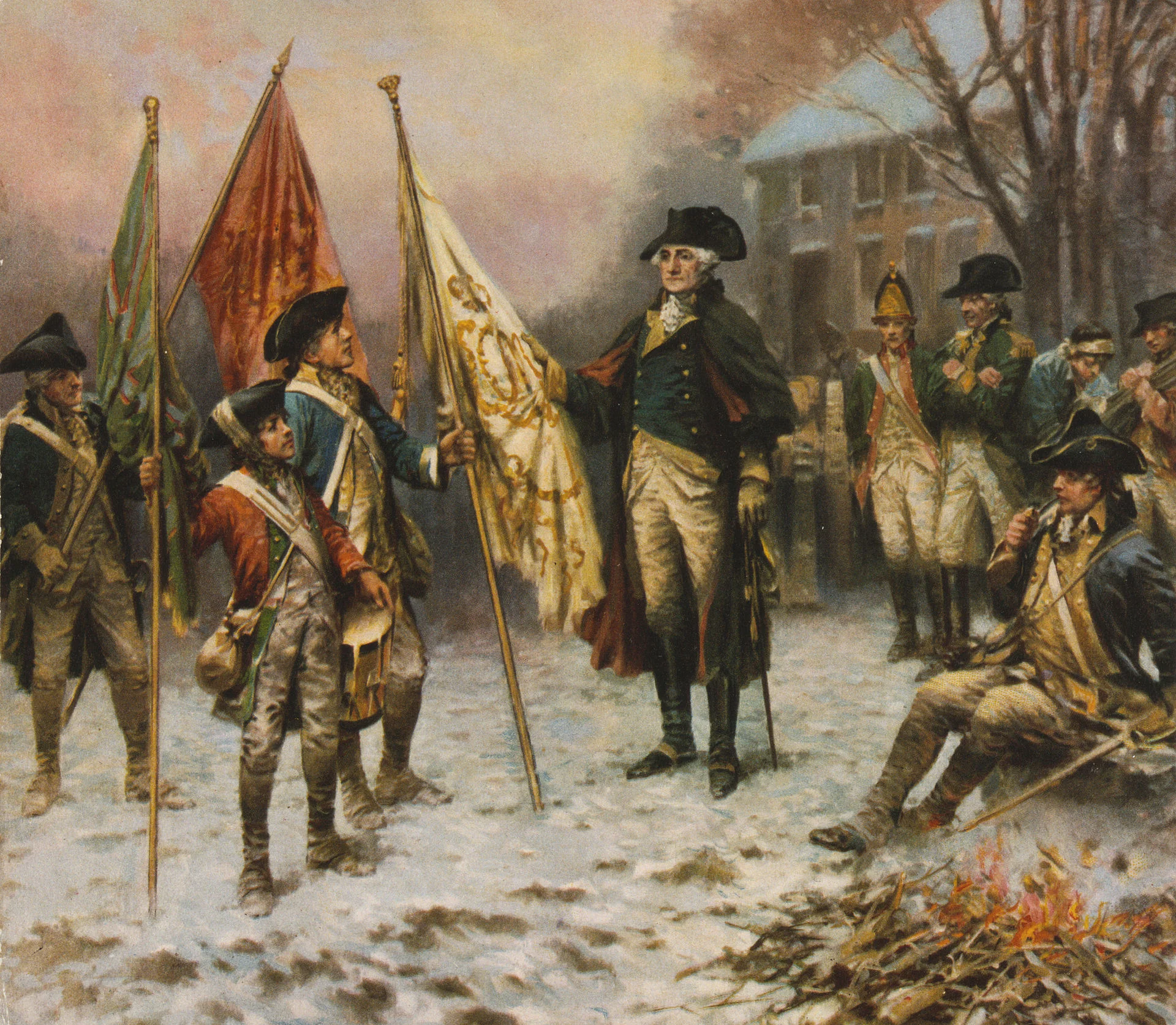 “Washington inspecting the captured colors after the Battle of Trenton,” by Edward Percy Moran (Wikimedia)