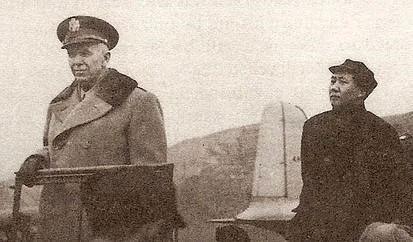 George C. Marshall with Mao in Yen'an. (Wikimedia)