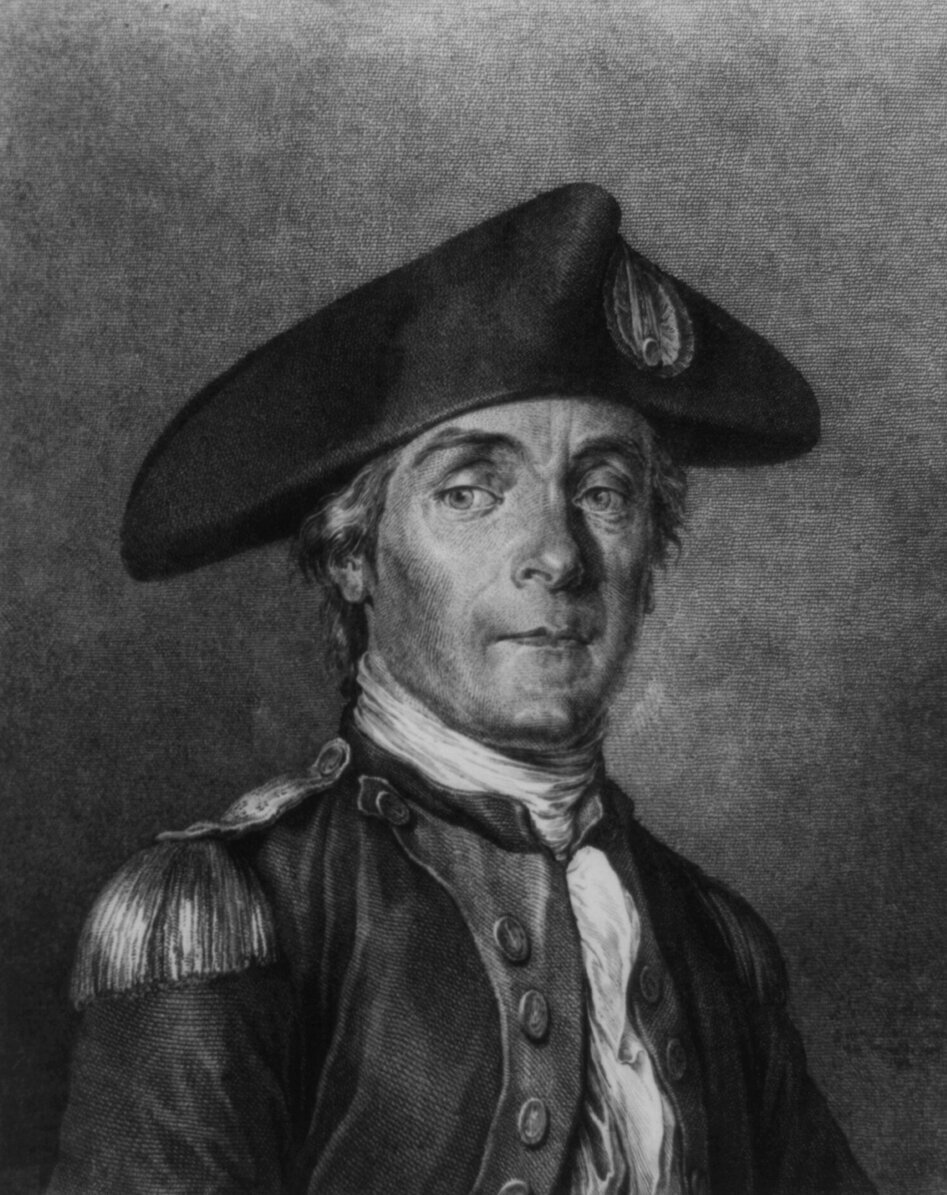   American Revolutionary War hero John Paul Jones (1747-1792). Portrait drawn from life and engraved (etching) by Moreau le Jeune in 1780, completed by Jean-Baptiste Fossoyeux in 1781. (Wikimedia)  