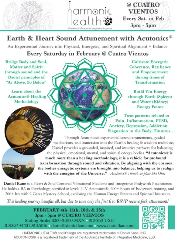 Earth and Heart Sound Atunement with Acutonics, Saturdays in February
