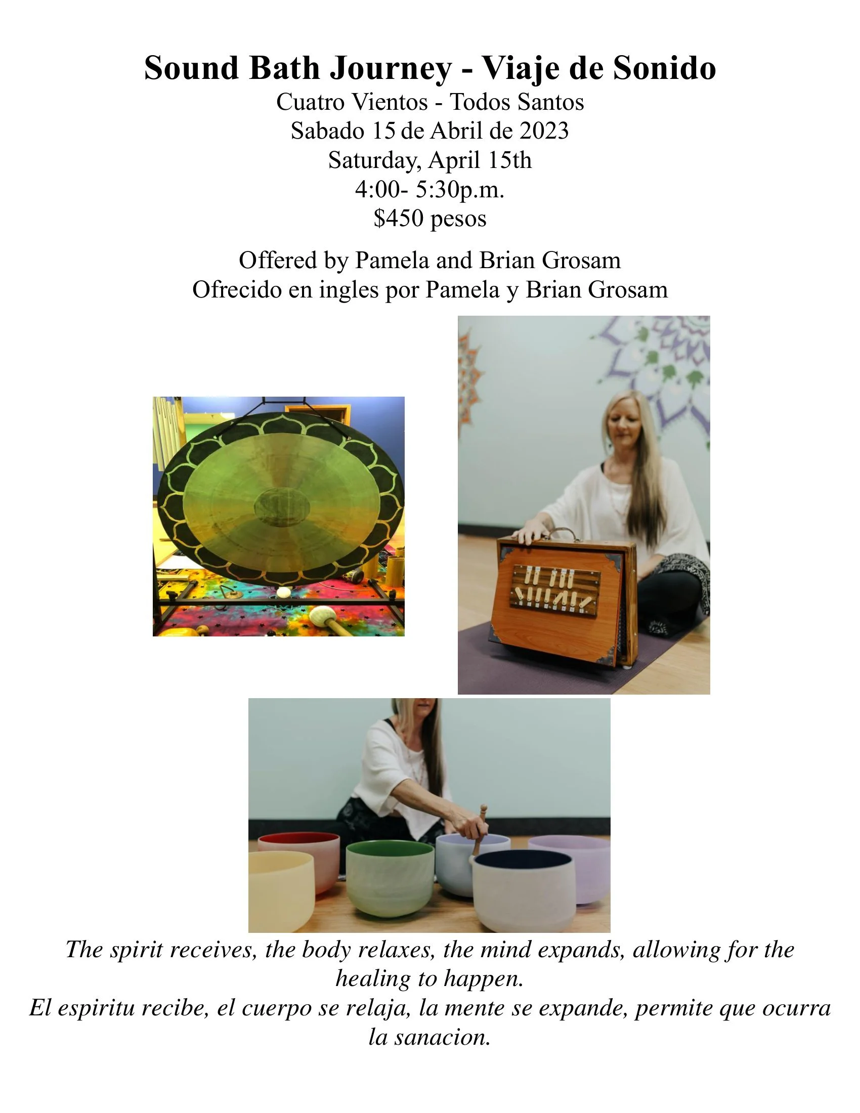 Sound healing event with Pam and Brian