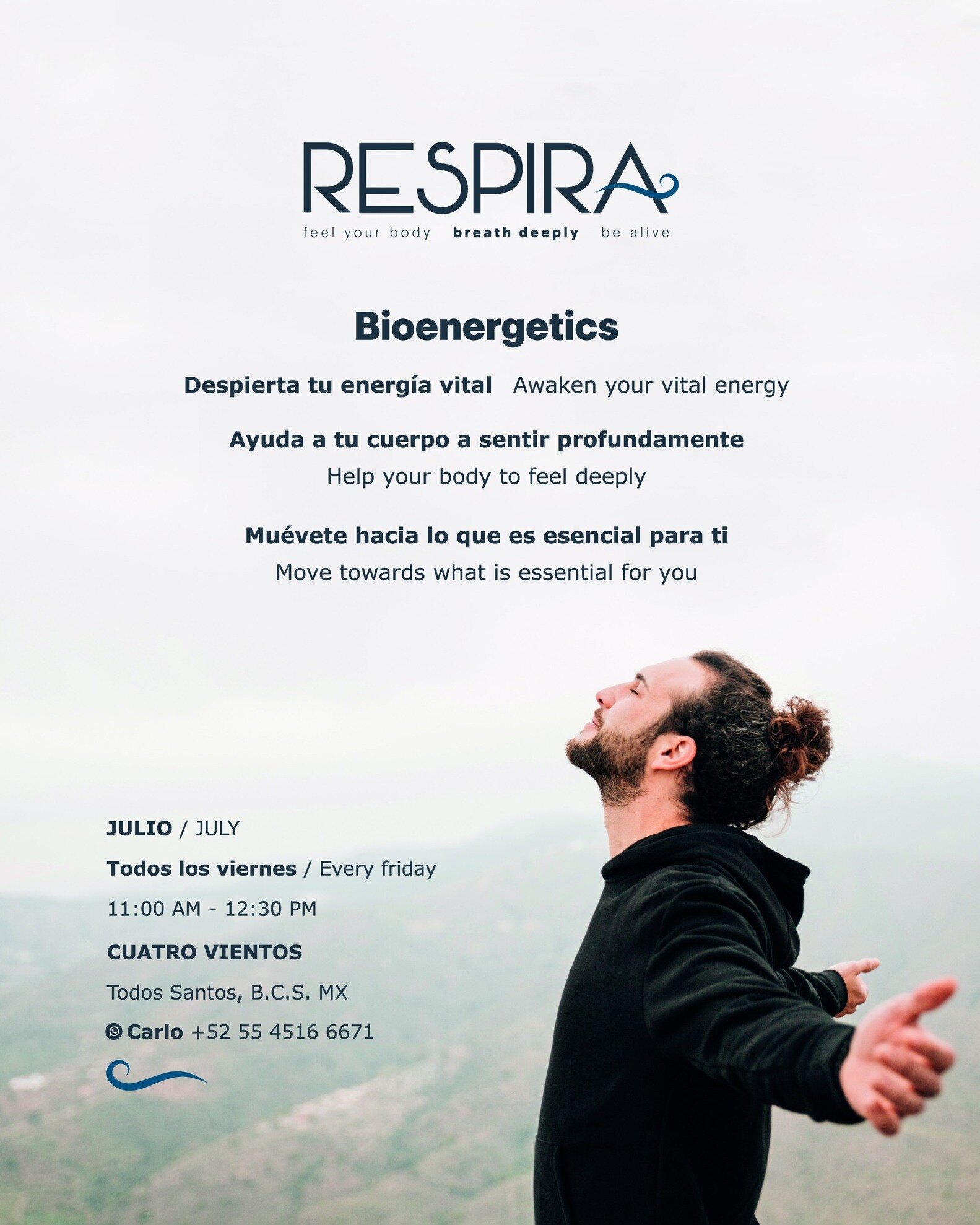 (Espanol debajo)
.
Discover the power of Bioenergetics - a path to awakening your vital energy. Dive deep into the realm of profound sensations, helping your body connect with its innermost depths. Experience a transformative journey as you move towa