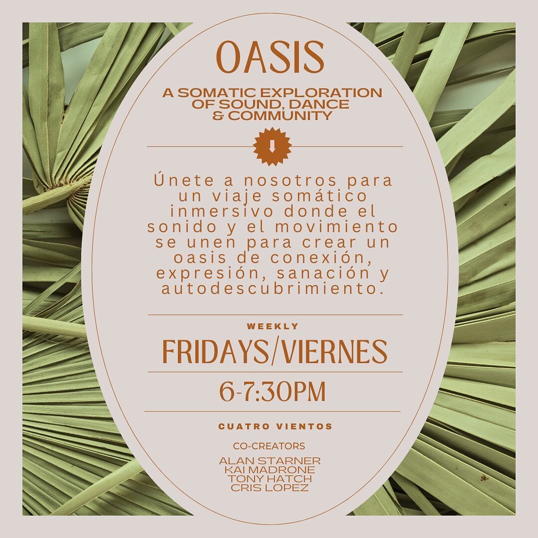 (Espa&ntilde;ol debajo)
.
We hold a safe container for you to connect with your body, yourself &amp; community. Ra Lun &amp; Cris bring the sound healing and Alan &amp; Kai facilitate the dance.
.
We're at Cuatro Vientos every Friday, co-creating a s