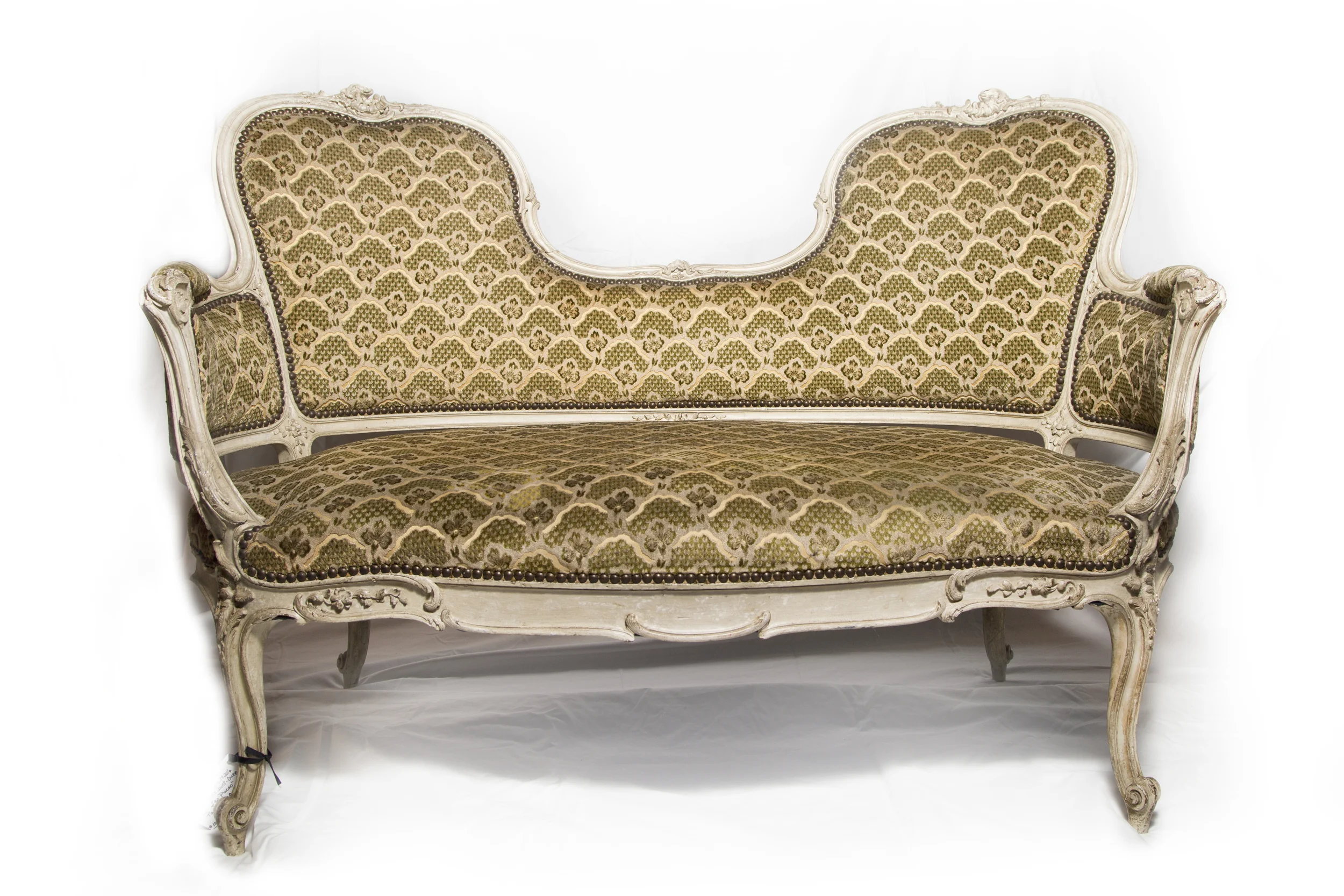 Settee with French repaired cushion. I love the details!