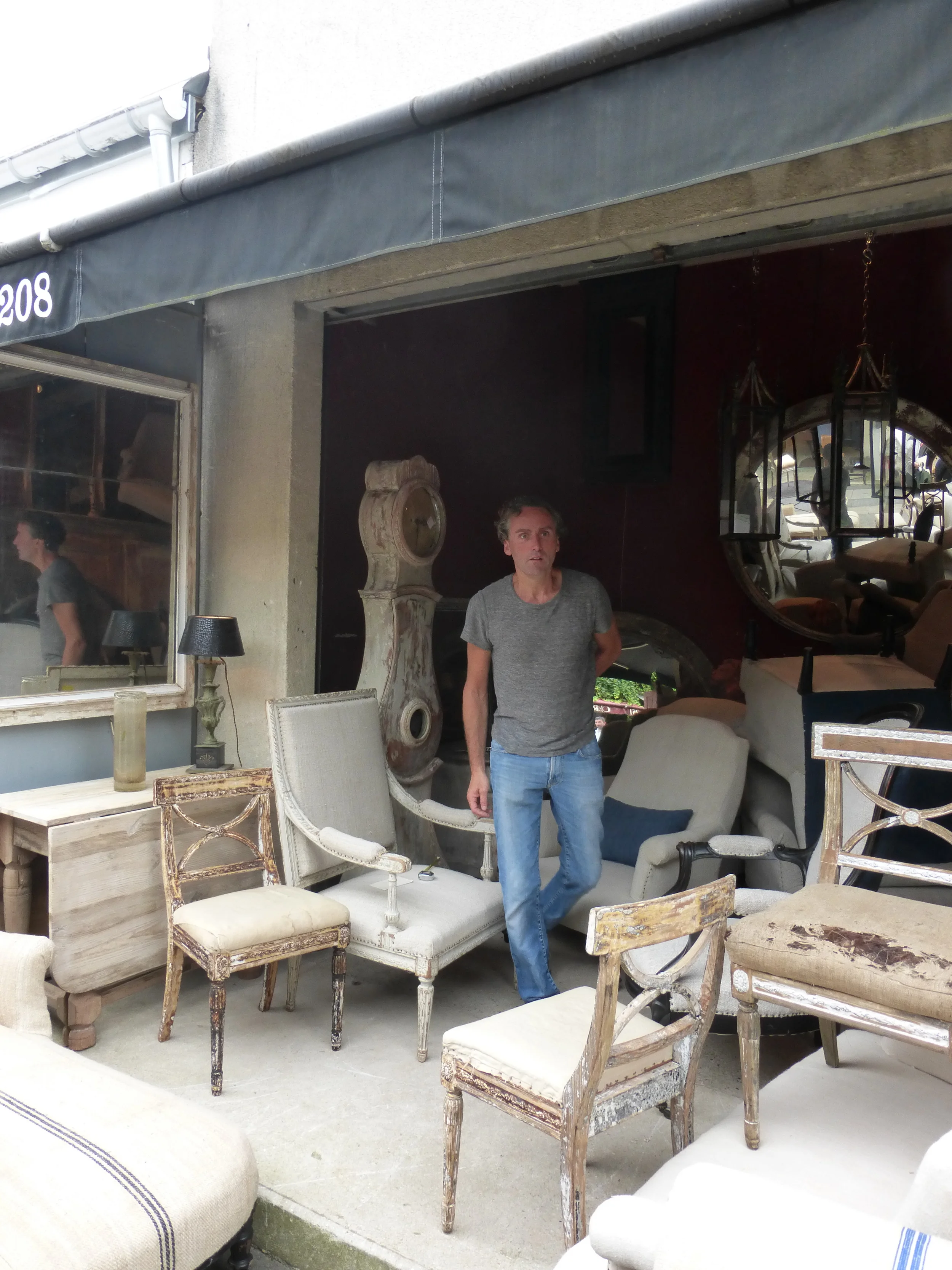 French grain sack covered chairs, Gustavian designs all in only our second stop!