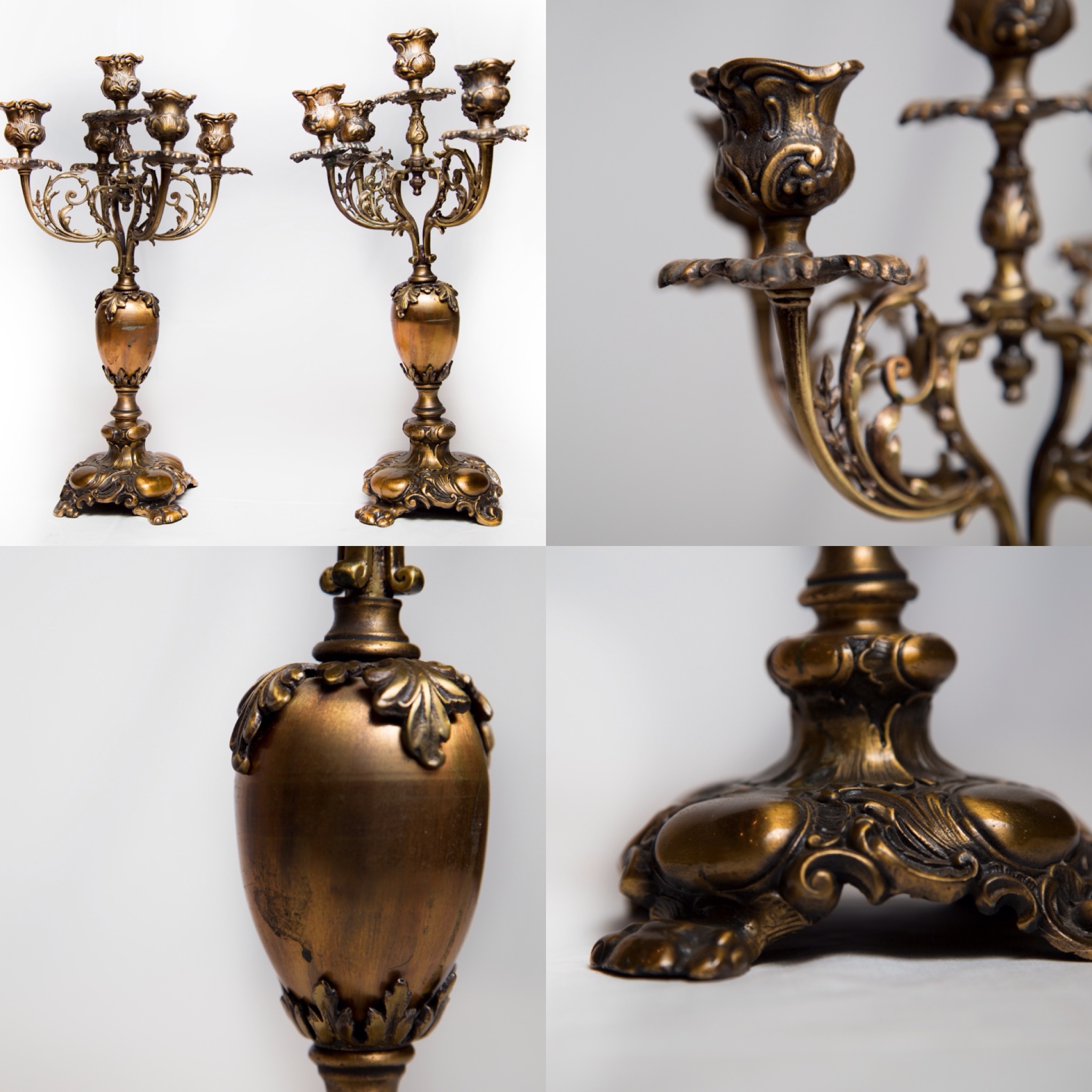 I found these antique French ormolu candelabras at auction and was first drawn to their beautiful lines and patina. With further research I learned the details of the ormolu process used in the early 1800's and later abandoned due to the use of mercury and the resulting early deaths of the master artisans from mercury poisoning. The historical story survives.