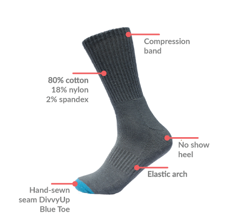 DivvyUp's donation sock. For every pair of custom/designed socks bought, one of these is donated to a local homeless shelter.