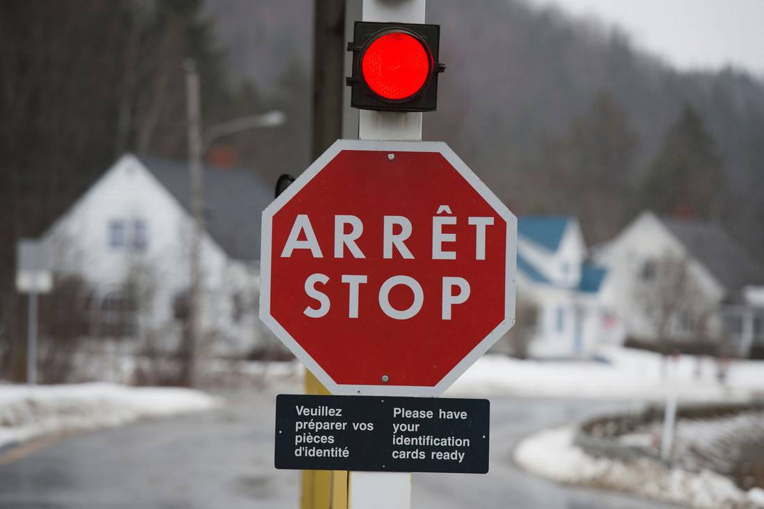 A stop sign is seen at the U.S./Canada border in East Hereford, Que. DON EMMERT/AFP/GETTY IMAGES