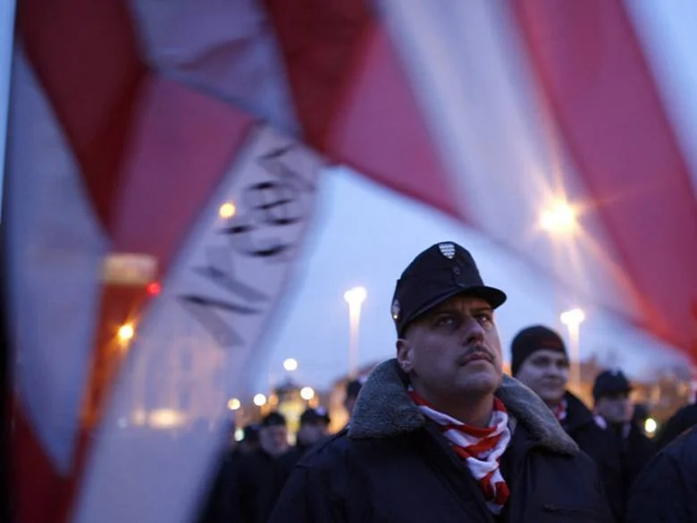 Members of the radical nationalist organization Hungarian Guard attend a rally against a rise of ‘Roma crime’ in Budapest on Feb. 13, 2009. Although racist violence against Hungarian Roma peaked around 2008-09, according to an Amnesty International report published in January, they continue to experience hate crimes. LASZLO BALOGH/REUTERS