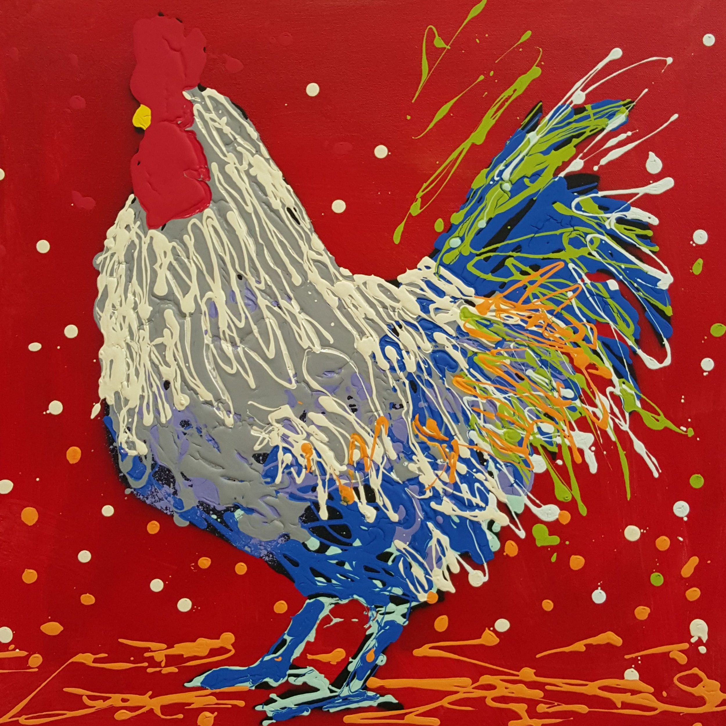 Luigi The Rooster-acrylic on canvas 24" x 24" 