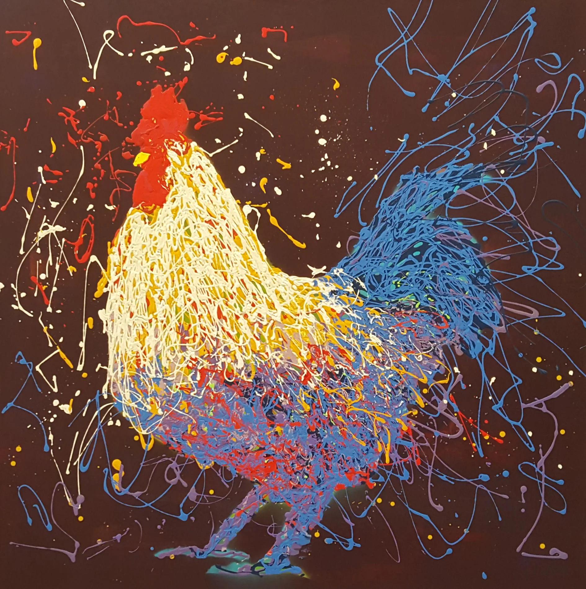 Oscar The Rooster-acrylic on canvas 48" x 48" 