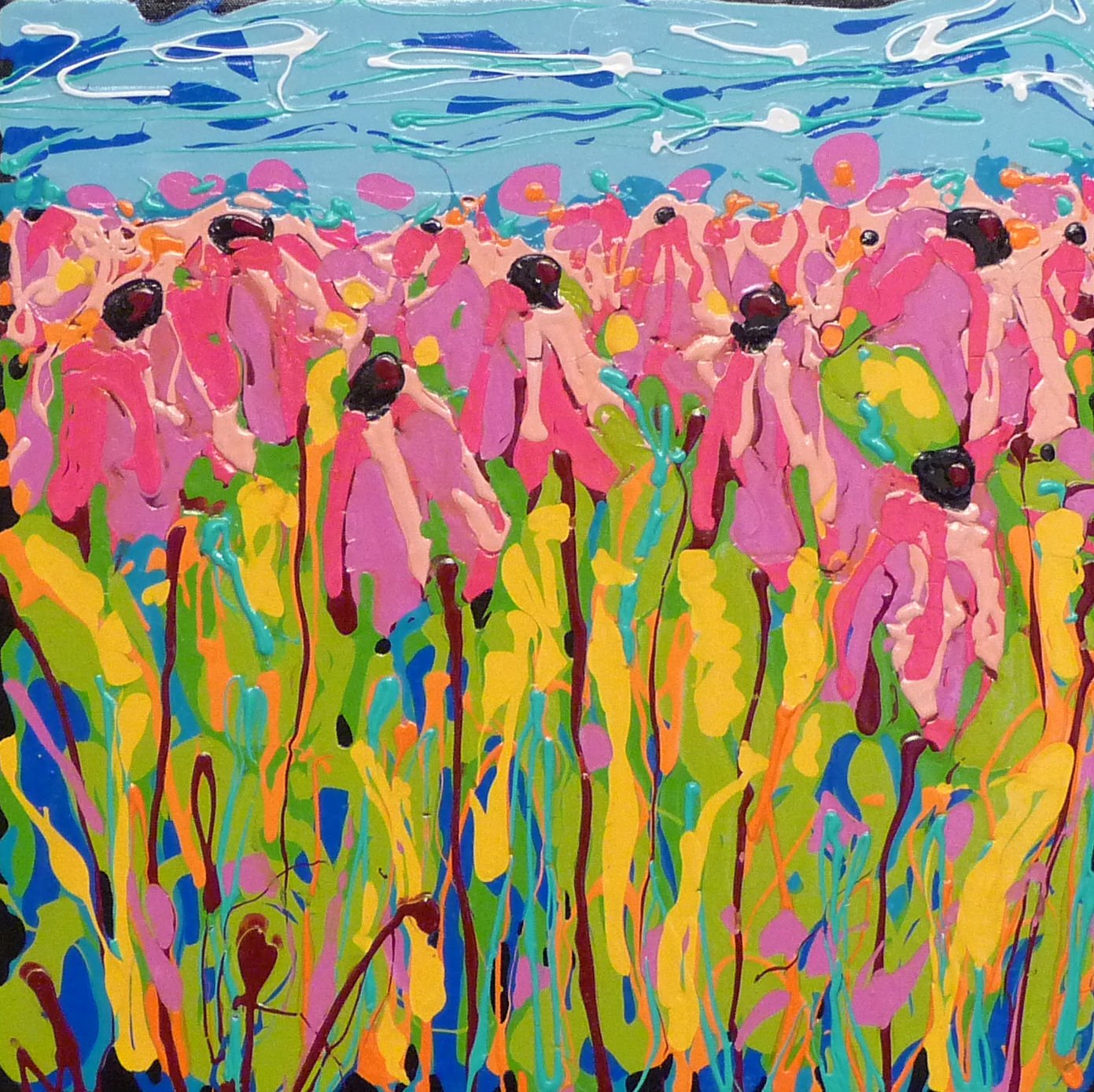  Spring Party-acrylic on canvas 18” x 18” ~SOLD 