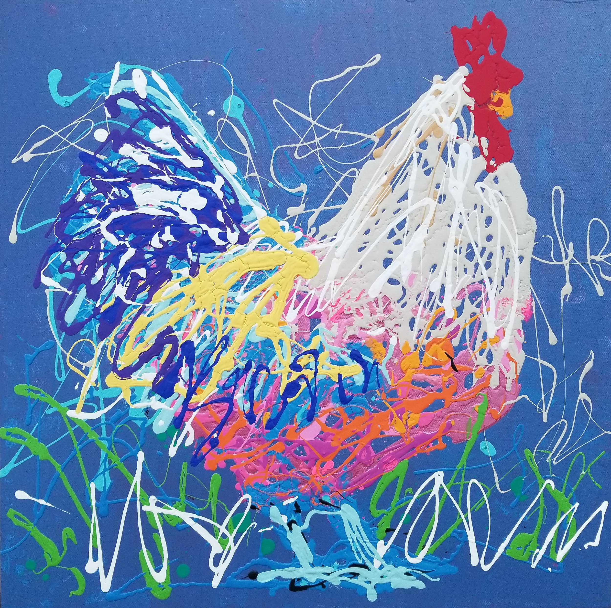  Gene The Rooster-acrylic on canvas 24” x 24” ~SOLD 