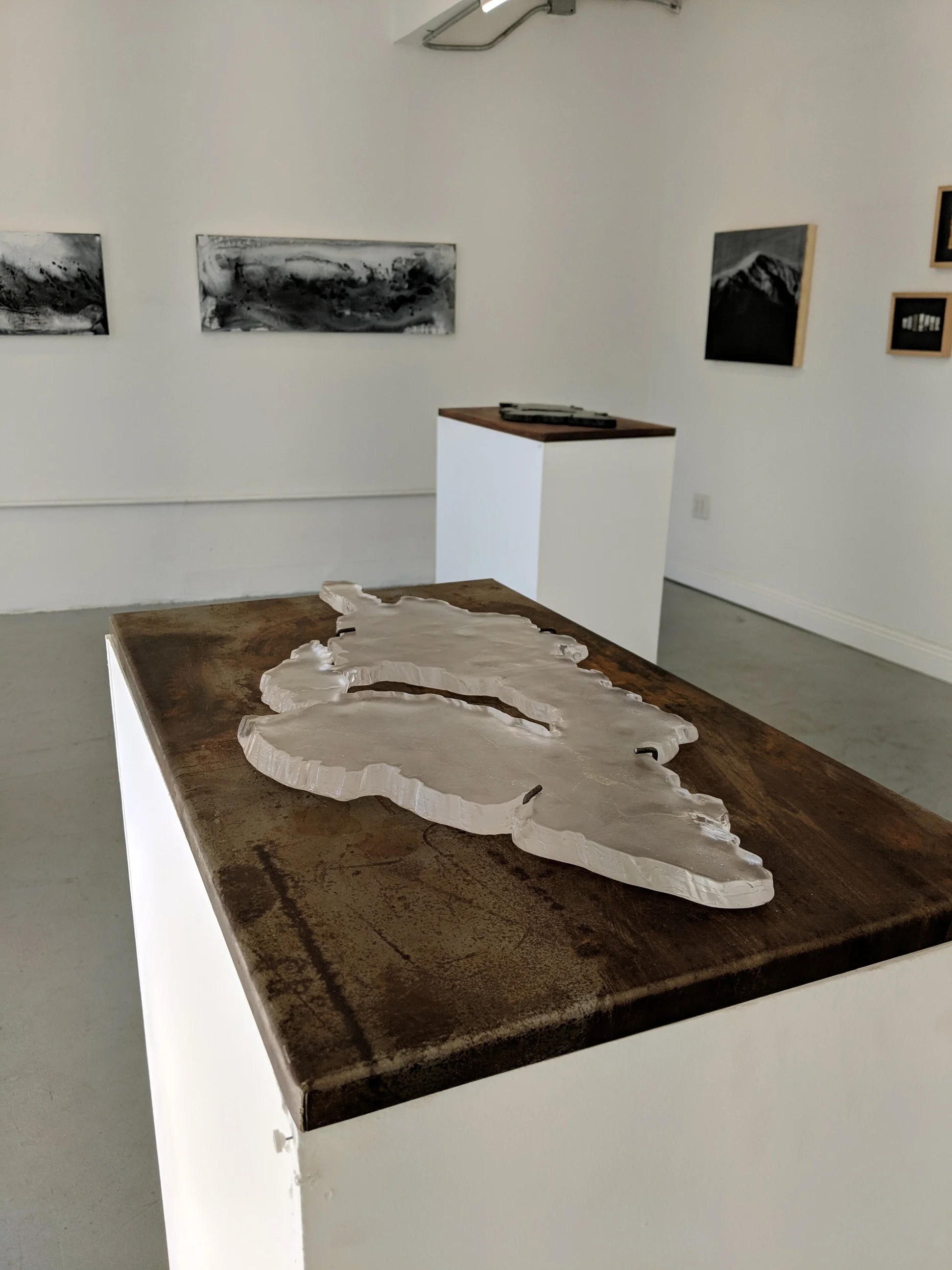   1500° (clear) , Cast glass on steel, 2018  25% goes to  Help of Ojai  