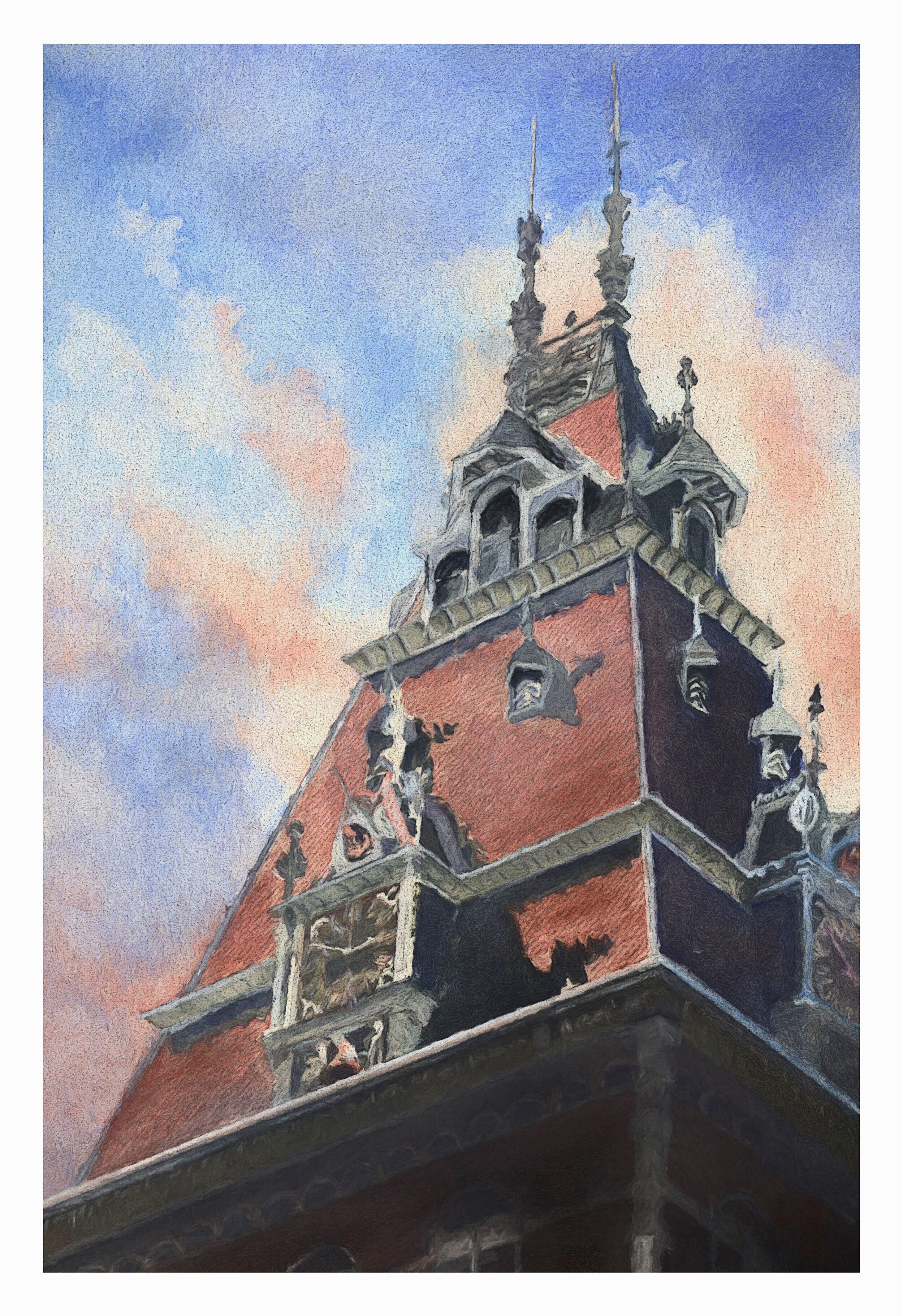 Amsterdam Train Station Watercolor